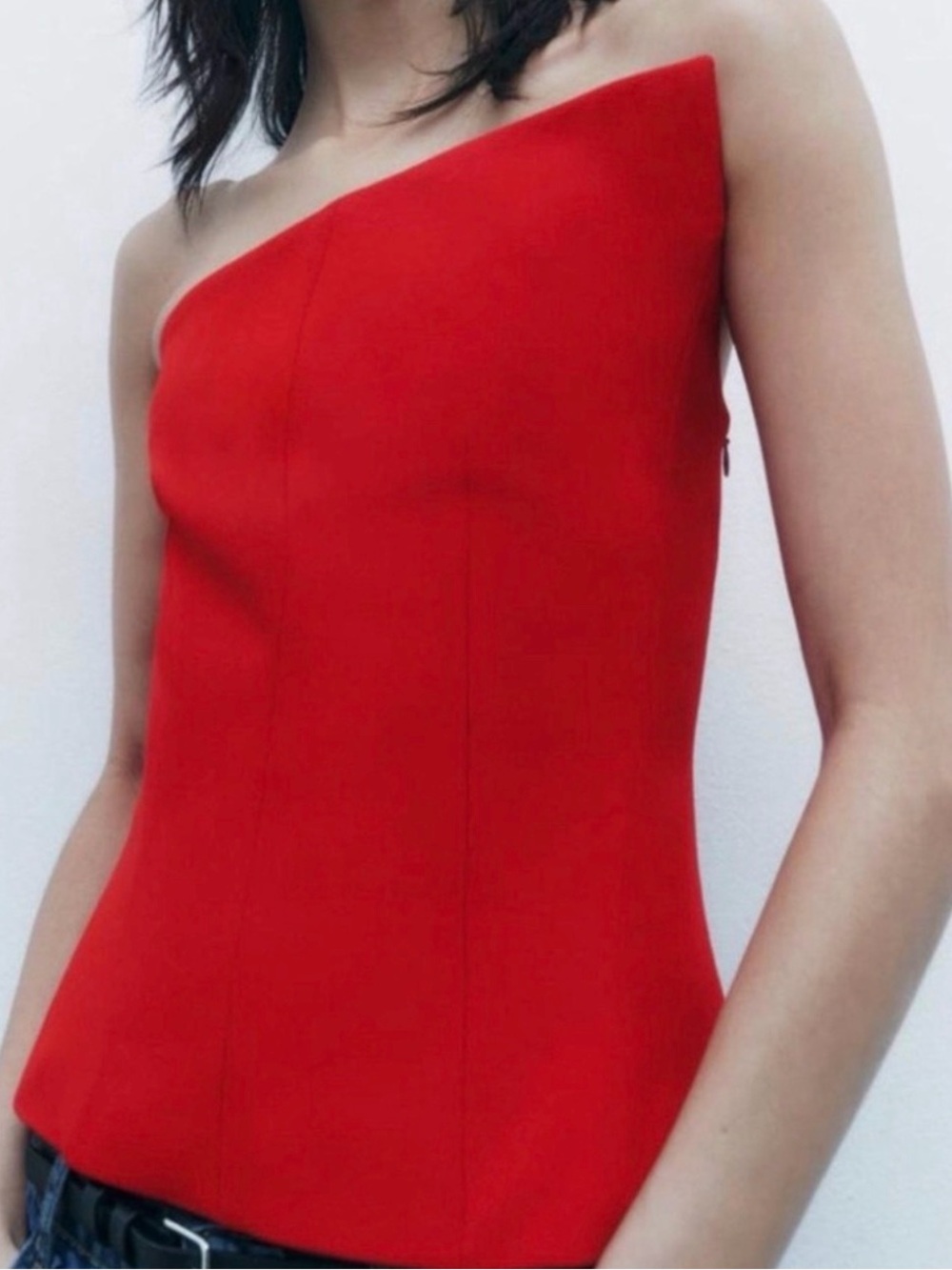 Zara Bold Red One-Shoulder Tailored Top